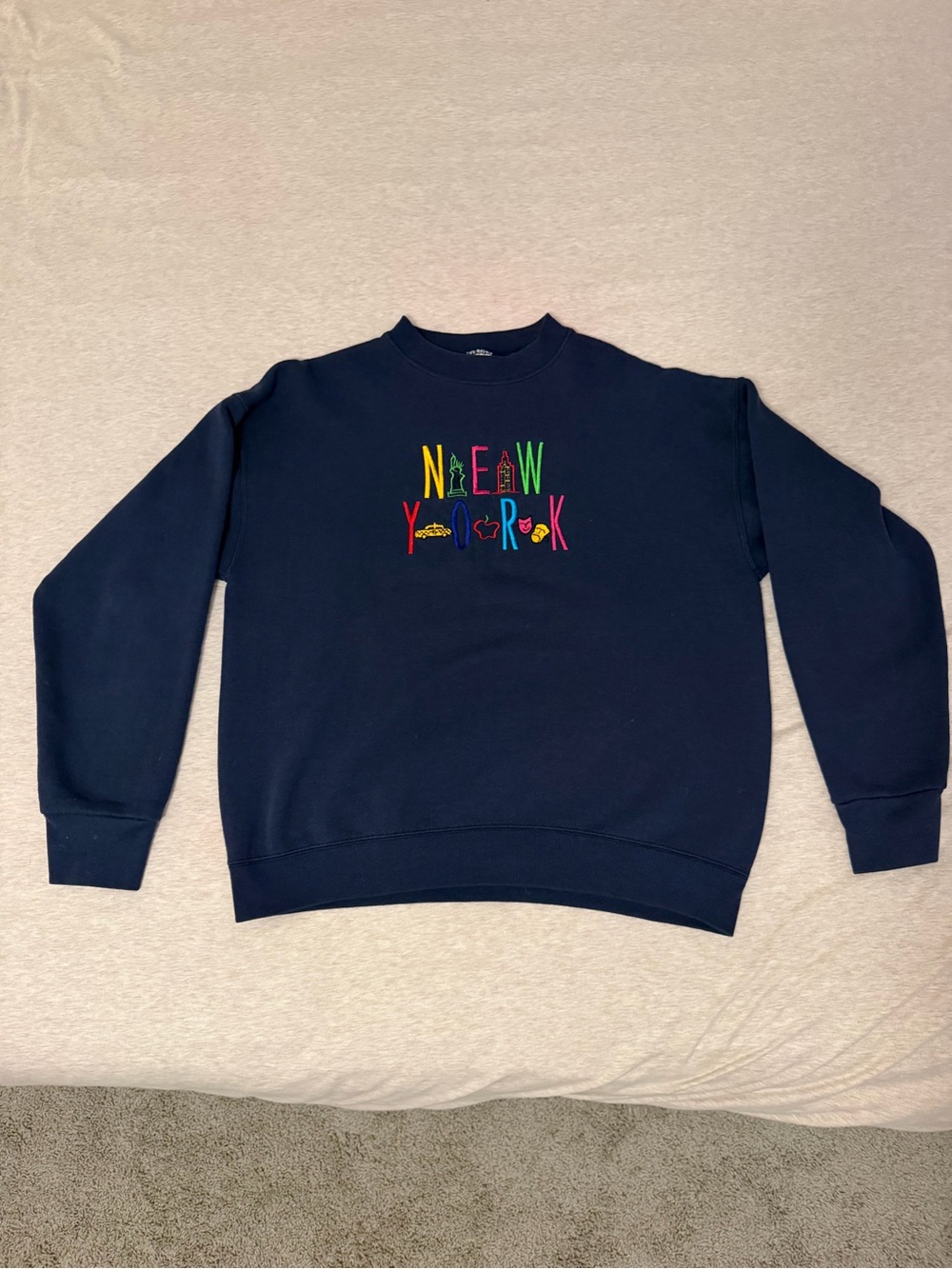 Vintage Navy Crewneck 'New York' Embroidery